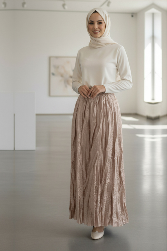 Buruşuk Bisküvi Tesettür Etek 9227BS - NEVA STYLE