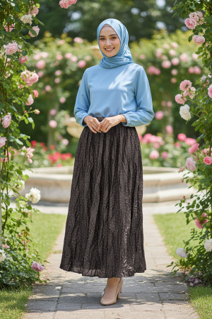 Buruşuk Koyu Haki Tesettür Etek 9227KHK 