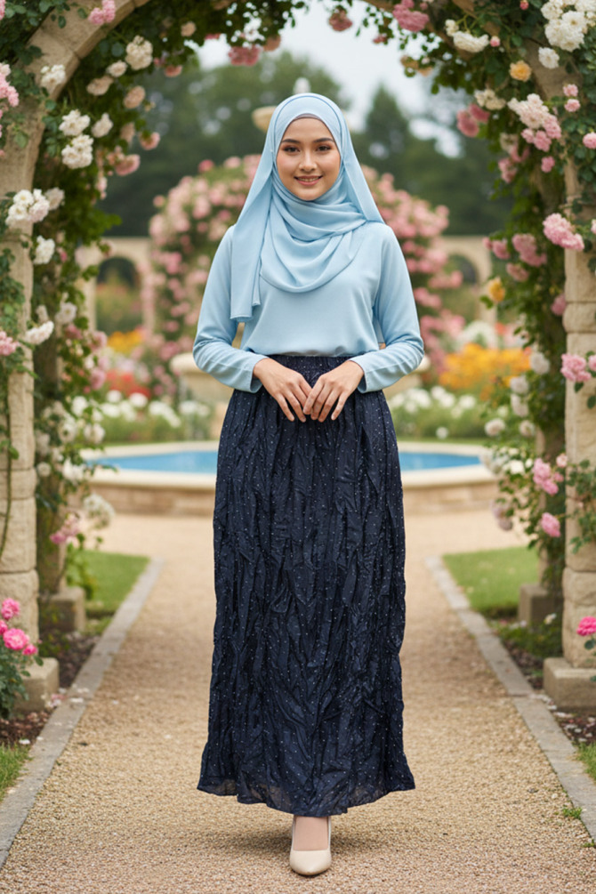 Buruşuk Lacivert Tesettür Etek 9227L - NEVA STYLE