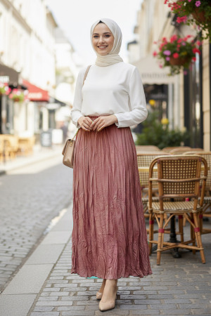 Buruşuk Pudra Tesettür Etek 9217PD - NEVA STYLE