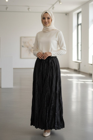 Buruşuk Siyah Tesettür Etek 9227S 