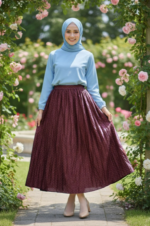 Buruşuk Vişne Tesettür Etek 9227VSN 