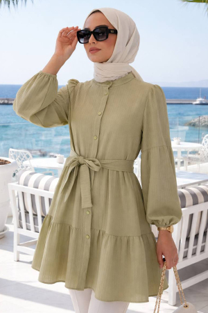 Buttoned Almond Green Modest Tunic 53712CY 