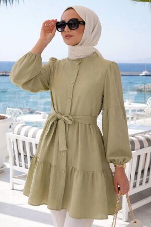 Buttoned Almond Green Modest Tunic 53712CY 