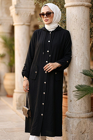 Buttoned Black Modest Coat 15012S 