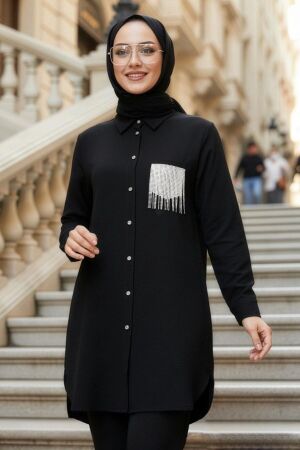 Buttoned Black Modest Shirt 50055S - 1