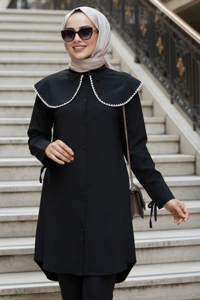 Buttoned Black Modest Tunic 10431S - 1