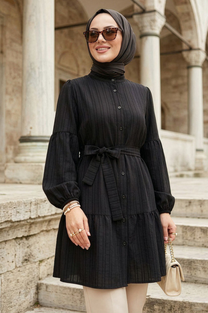 Buttoned Black Modest Tunic 53712S - 1