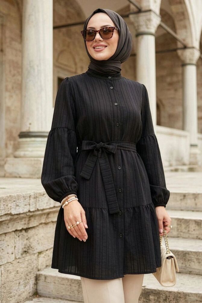 Buttoned Black Modest Tunic 53712S - 1