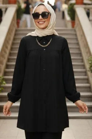Buttoned Black Modest Tunic 5377S 