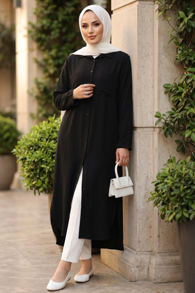 Buttoned Black Modest Tunic 657901S - 2