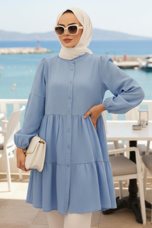 Buttoned Blue Modest Tunic 53712M - 1