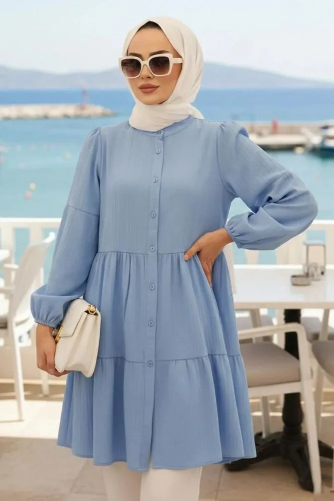 Buttoned Blue Modest Tunic 53712M - 1
