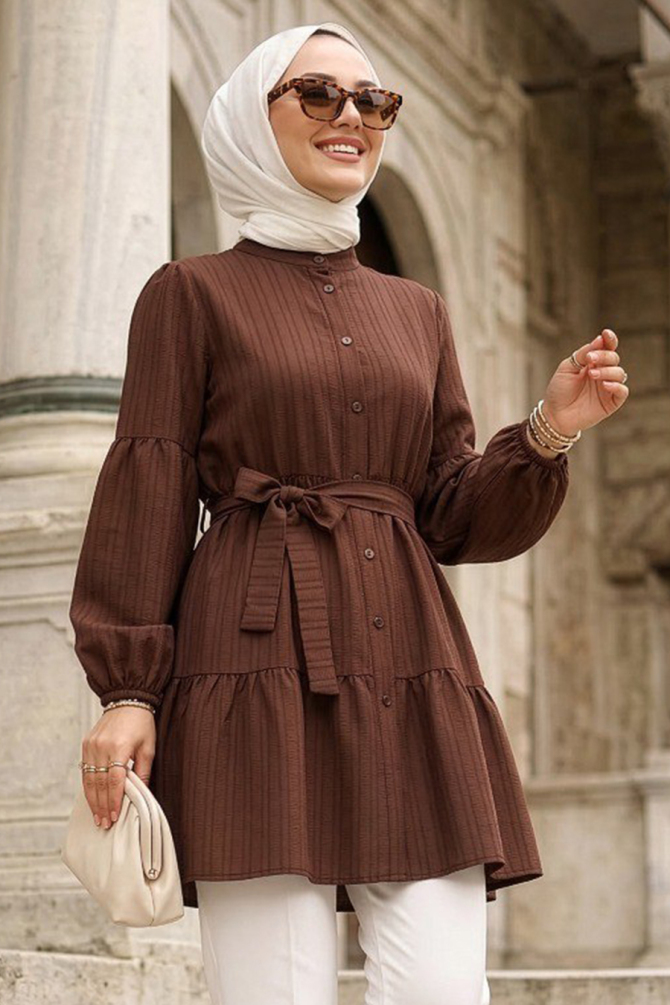 Buttoned Brown Modest Tunic 53712KH - 1