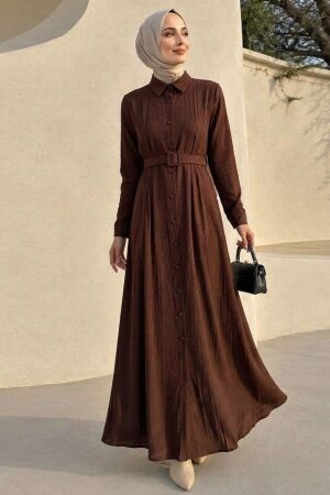 Buttoned Brown Strawberry-texture fabric Modest Abaya 30389KH 