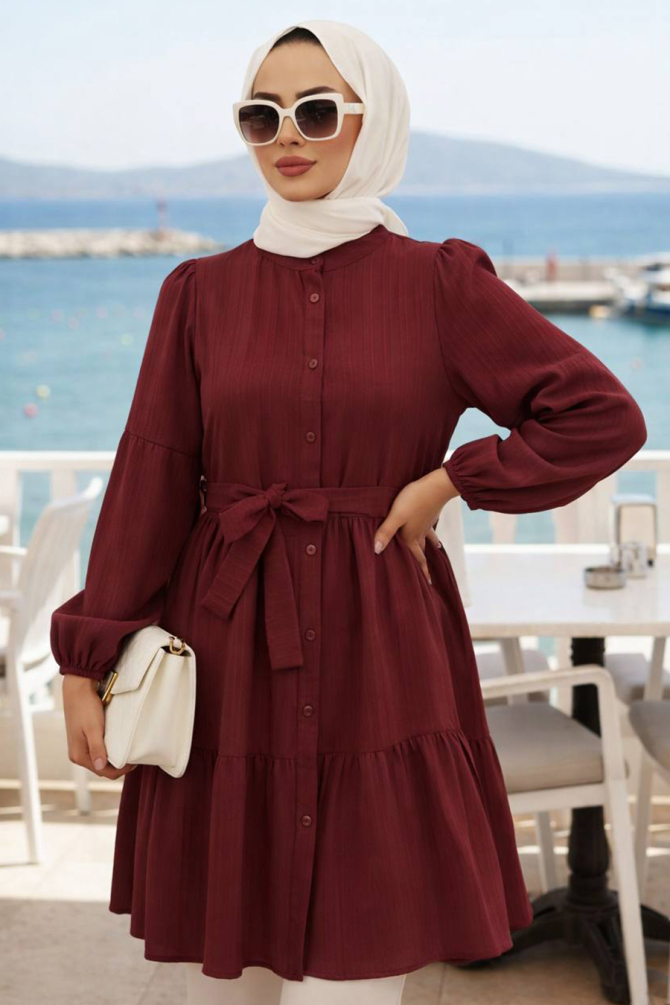Buttoned Burgundy Modest Tunic 53712BR - 1