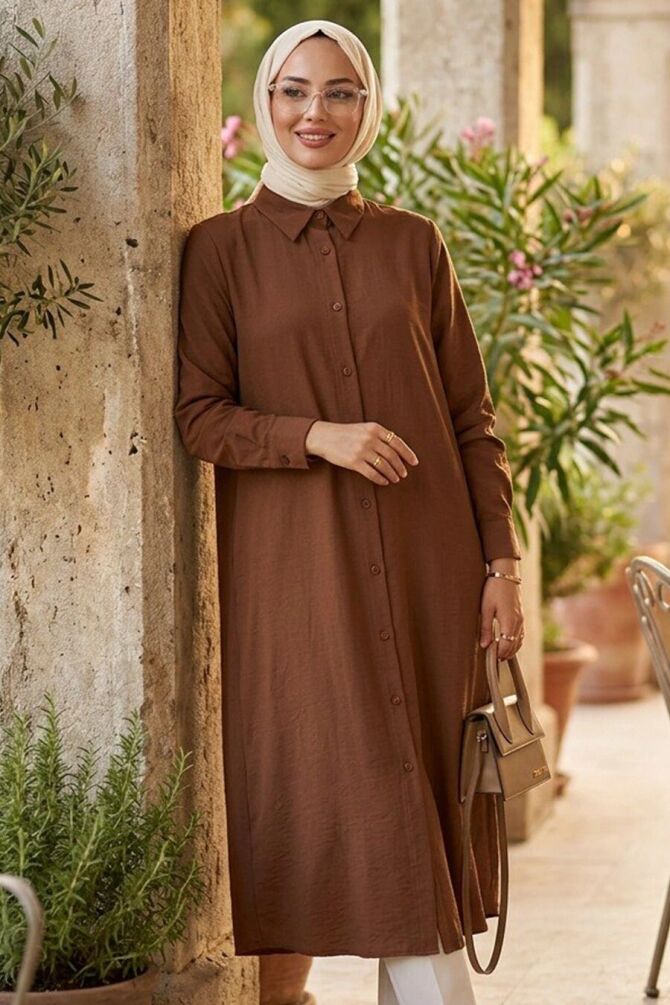 Buttoned Camel Modest Tunic 41652C - 1