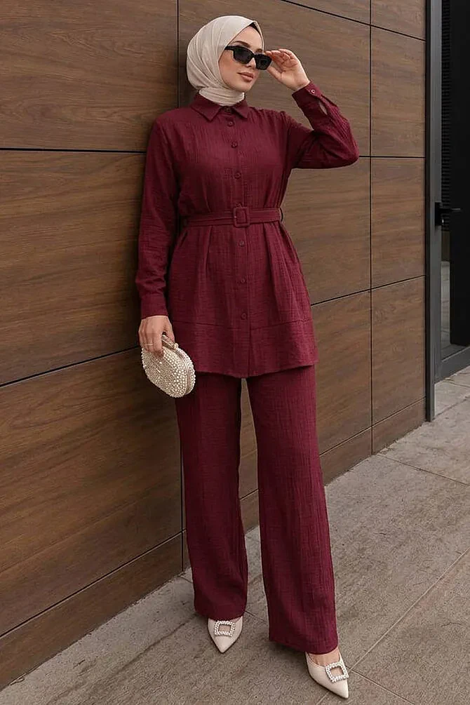 Buttoned Cherry Modest Two-Piece Set 20374VSN - 1
