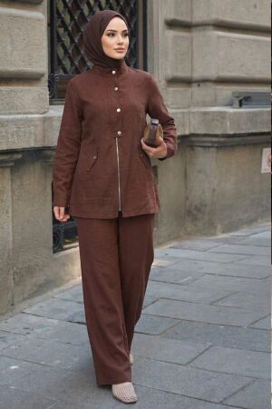 Buttoned Flap-Pocket Brown Modest Set 1369KH 