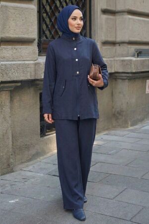 Buttoned Flap-Pocket Navy Modest Set 1369L 