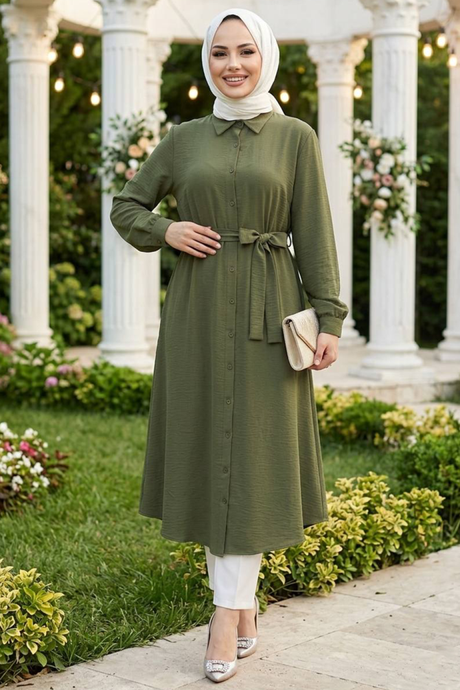 Buttoned Khaki Modest Tunic 32172HK - 1