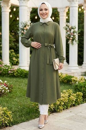 Buttoned Khaki Modest Tunic 32172HK 