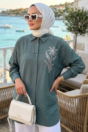 Buttoned Koyu Mint Modest Shirt 10084KMINT 