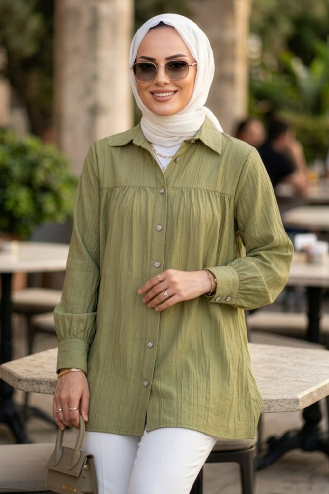 Buttoned Light Khaki Modest Tunic 10682AHK - 2