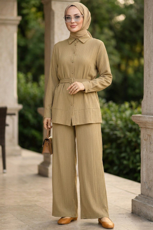 Buttoned Light Khaki Modest Two-Piece Set 20374AHK - 2