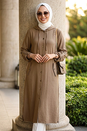 Buttoned Mink Modest Coat 15012V 