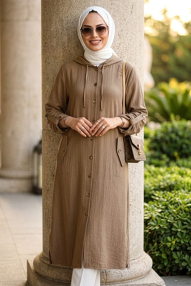Buttoned Mink Modest Coat 15012V - 1