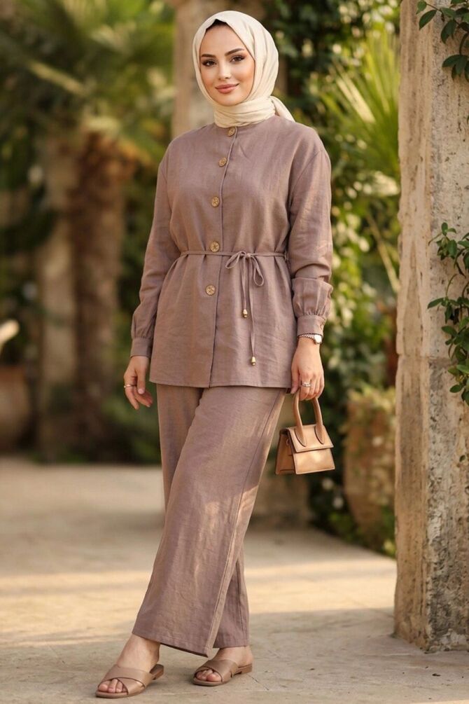 Buttoned Mink Modest Two-Piece Set 82721V - 1