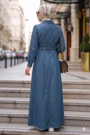 Buttoned Navy Blue Modest Denim Dress 19172L - 2