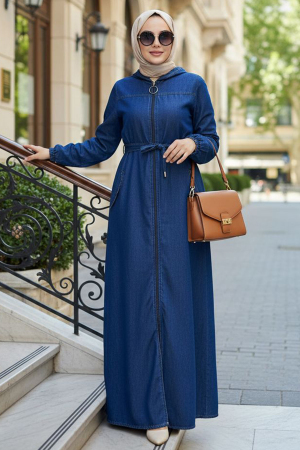 Buttoned Navy Blue Modest Denim Dress 19174L - N.S NEVA STYLE