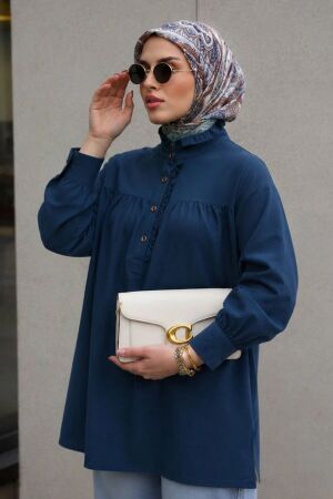 Buttoned Petrol Mavisi Modest Tunic 19026PM 