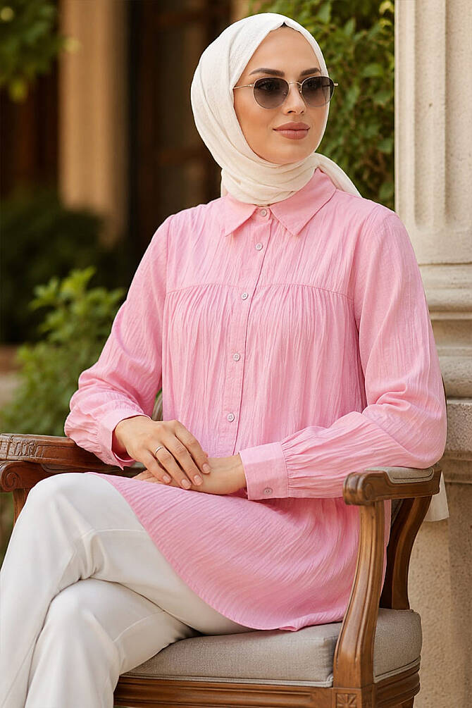 Buttoned Pink Modest Tunic 10682P - 1