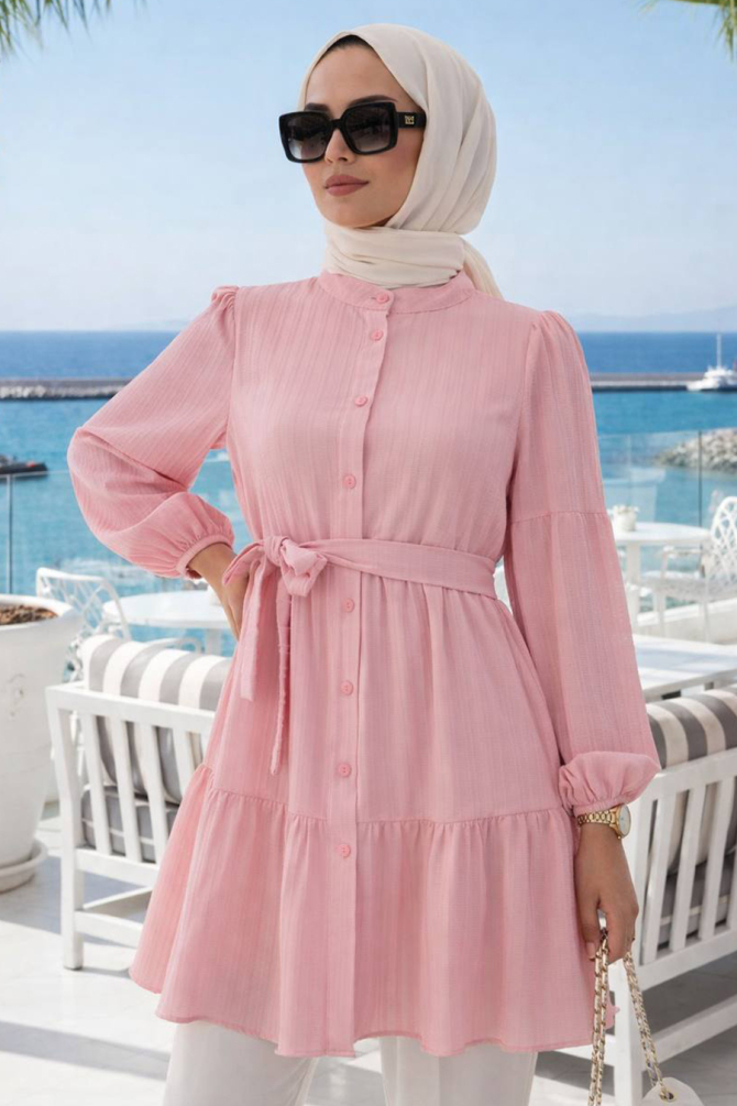 Buttoned Pink Modest Tunic 53712P - 1