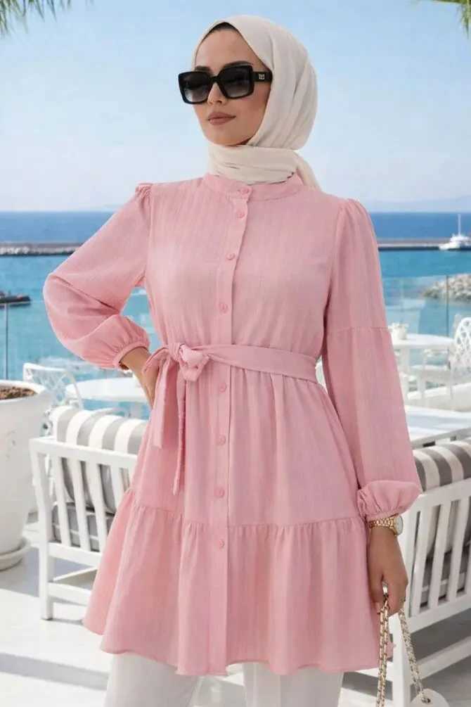 Buttoned Pink Modest Tunic 53712P - 1