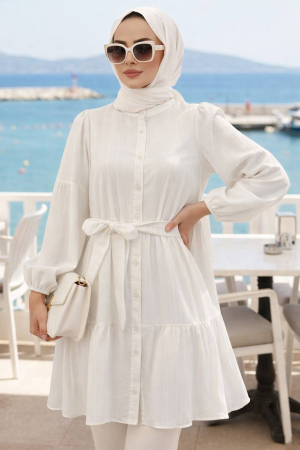 Buttoned White Modest Tunic 53712B 