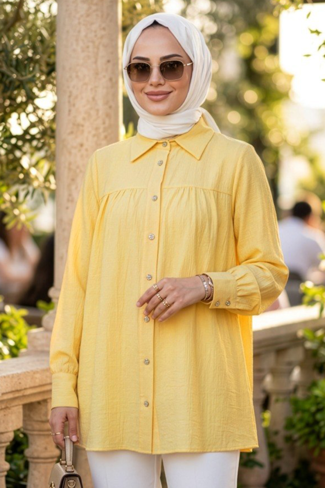Buttoned Yellow Modest Tunic 10682SR - 2