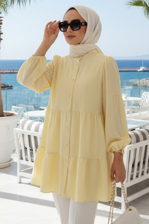 Buttoned Yellow Modest Tunic 53712SR 