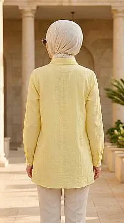 Buttoned Yellow Strawberry-texture fabric Modest Tunic 11201SR - 2