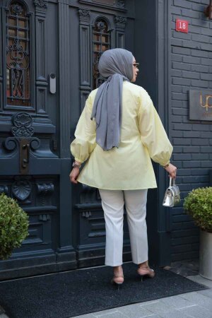 Büzgü Detaylı Sarı Tesettür Tunik 101042SR - 3