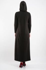 Bwest - Belden Büzgülü Siyah Tesettür Elbise 0133-01S - Thumbnail