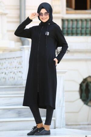 Bwest - Black Hijab Coat BWT-1480S - 1