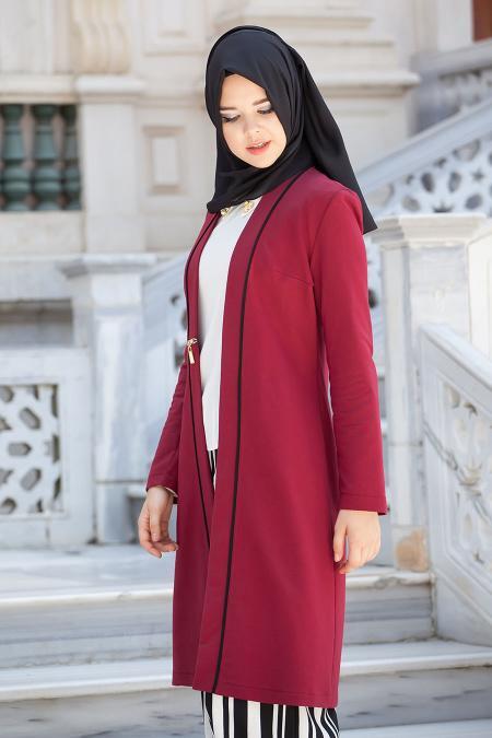 Bwest - Claret Red Hijab Cardigan 0202BR - 2