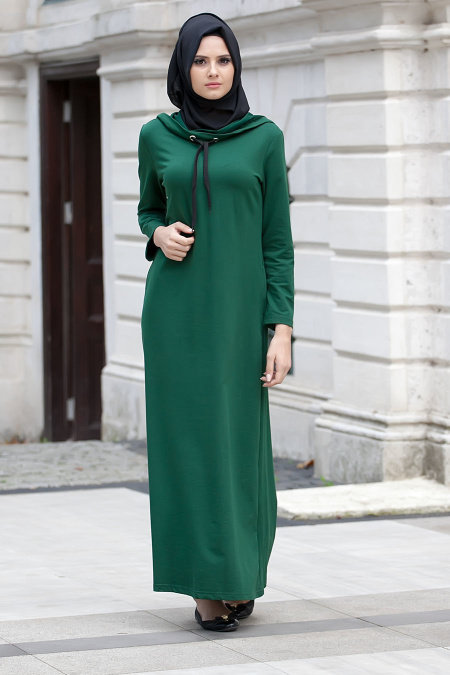 Bwest - Dark Green Hijab Dress 1058KY