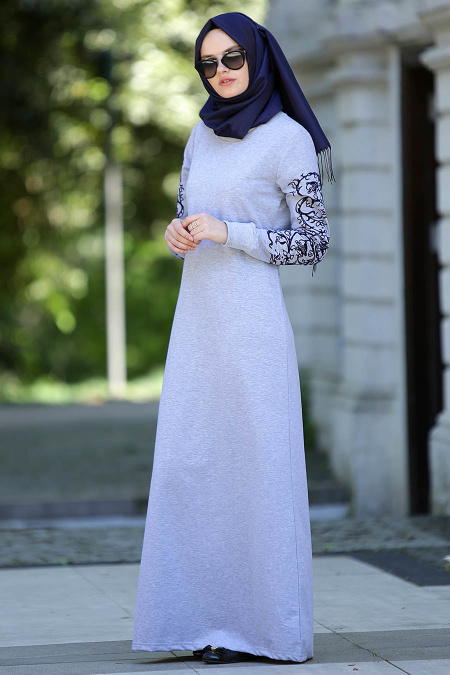 Bwest - Grey Hijab Dress 1043GR
