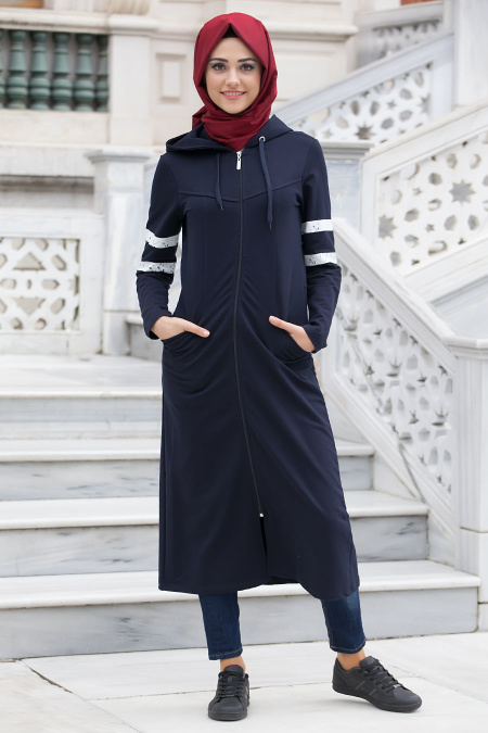 Bwest - Navy Blue Hijab Coat 1126L