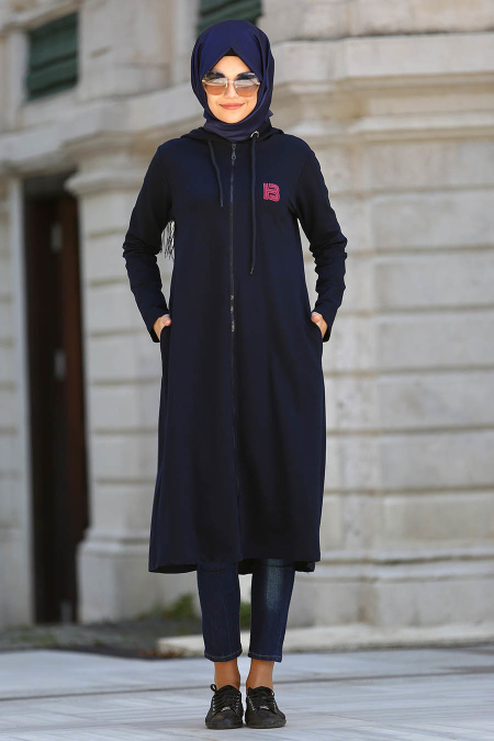 Bwest - Navy Blue Hijab Coat 1480L